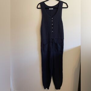 SMASH+TESS- waffle-knit romper, navy, medium